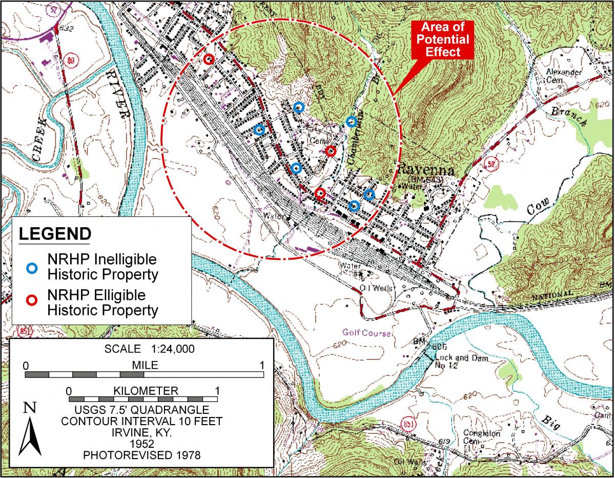 Topographic map of a 1-mile-radius APE.